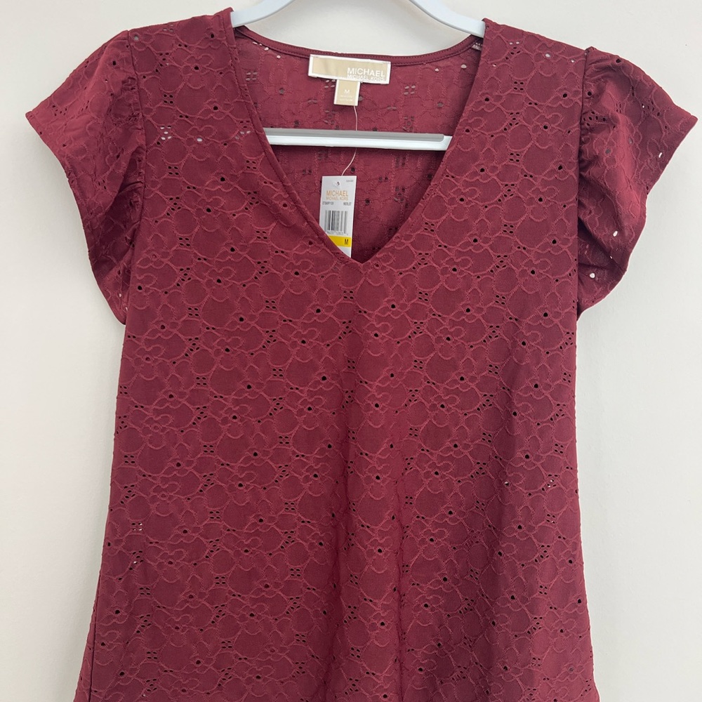 NWT - Michael Kors Women's Eyelet Embroidery Top Cap Sleeve